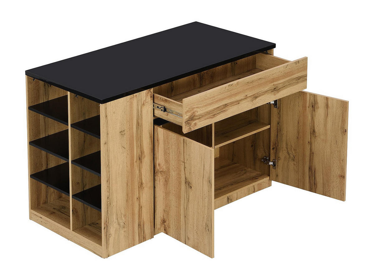 KÜCHENINSEL mit Stauraum - Schwarz & Naturfarben - MEILI - Naturfarben, Holz (130/90/65cm) - Vente-Unique
