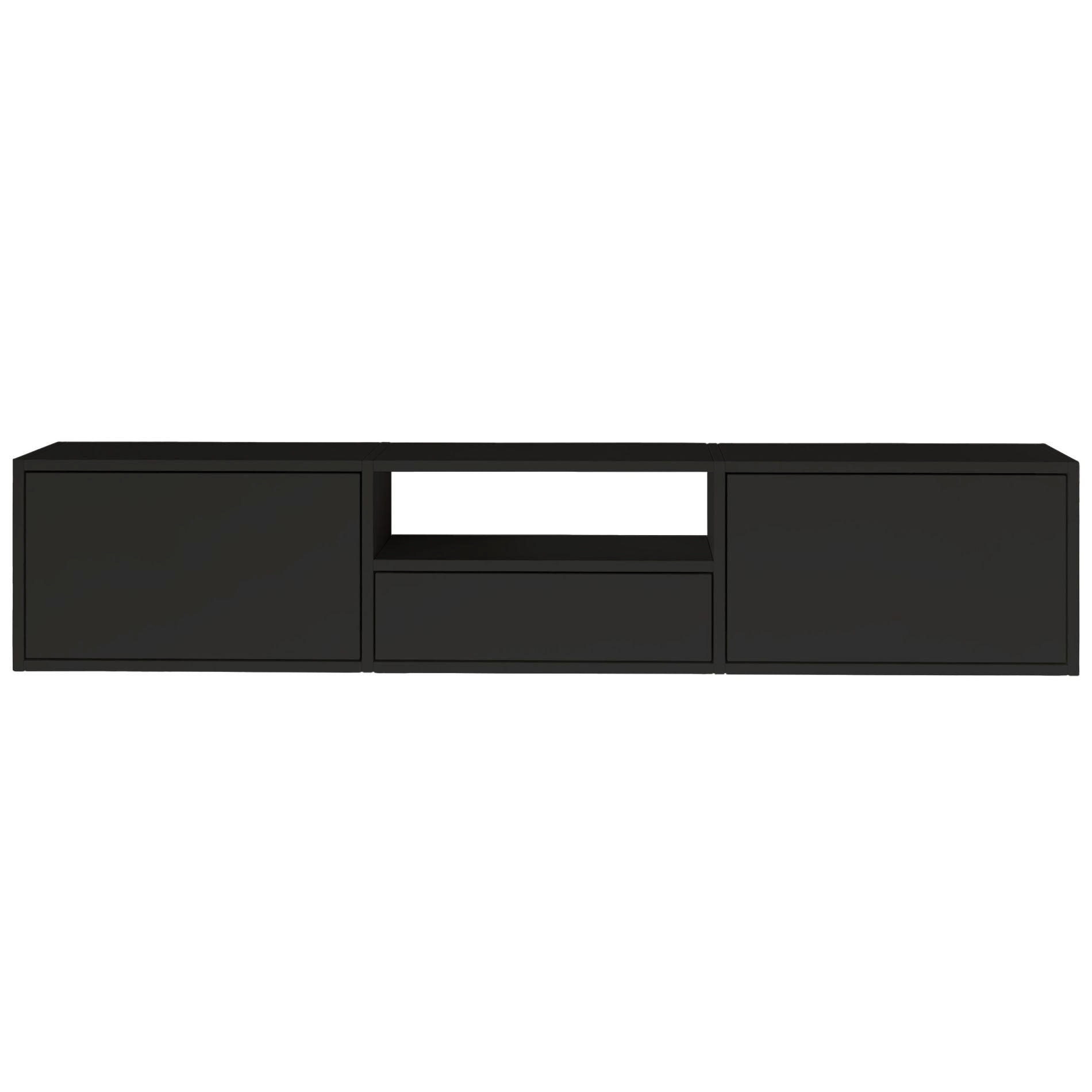 TV-LOWBOARD Framme hängend, 3 Klappen und Ablage, Schwarz, 150/30/30 cm - Schwarz, Holzwerkstoff (150.1/30/30cm) - Selsey