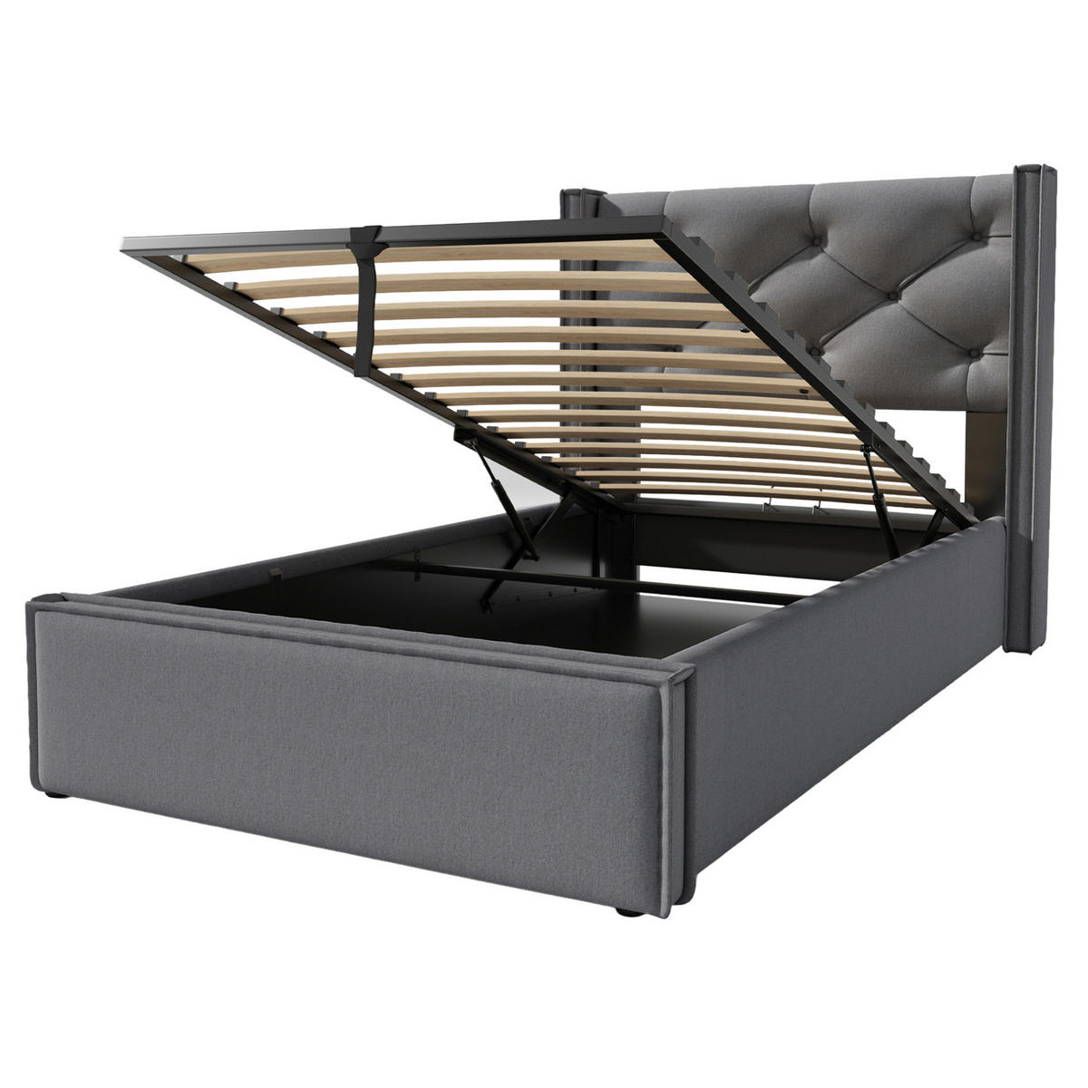 POLSTERBETT mit Bettkasten 90x200 cm Baumwolle Grau - Grau, Metall (90/200cm) - Beauniv