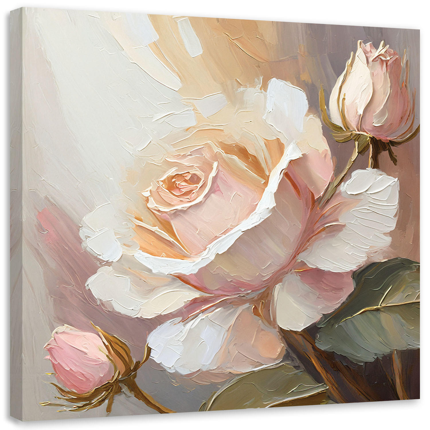 LEINWANDBILD Handgemalte Rose 60x60cm - Rosa, Textil (60/60cm) - Feeby