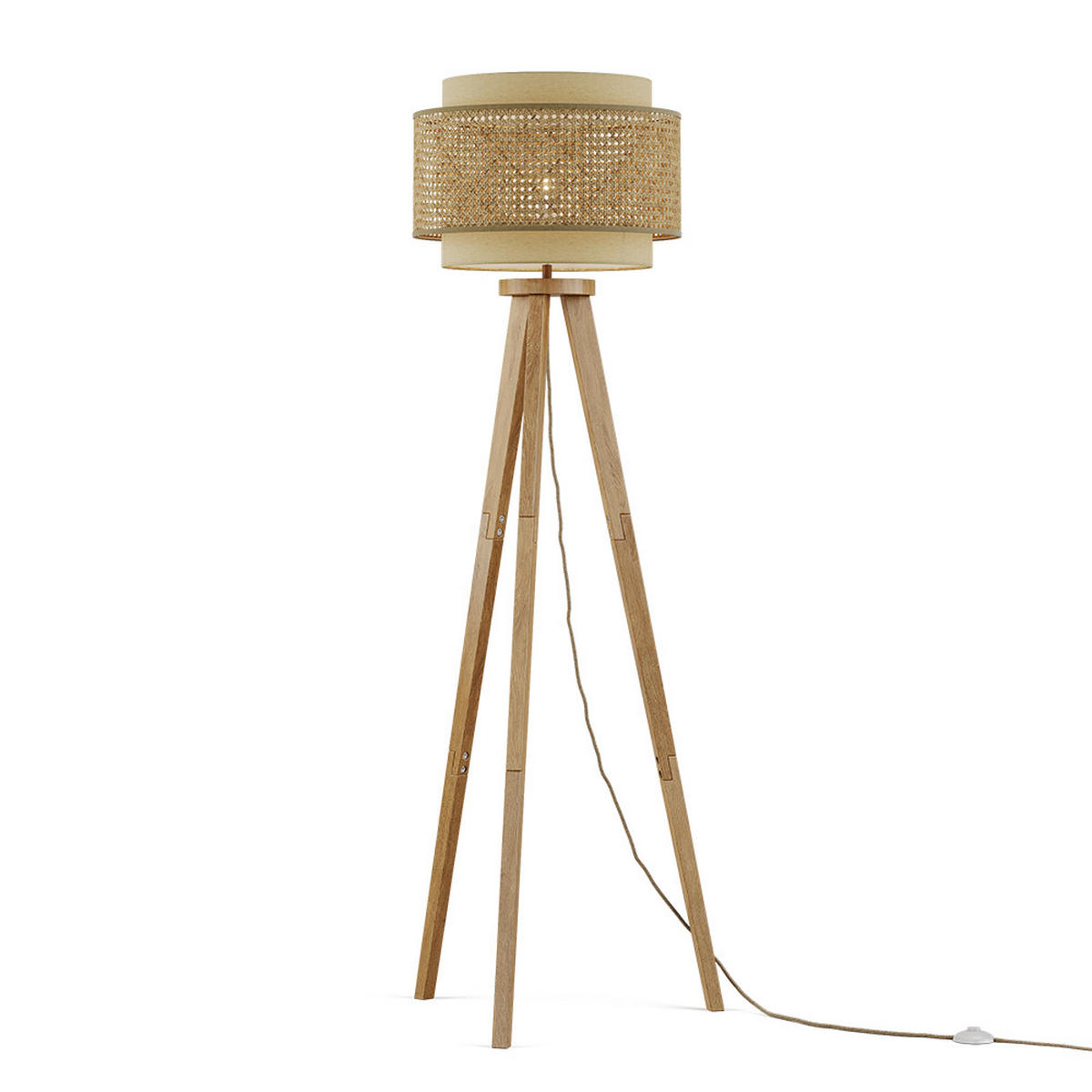 STOJACÍ LAMPA Morten Ratan/krém - krémová/hnědá, dřevo (45/45/142cm) - Vicco