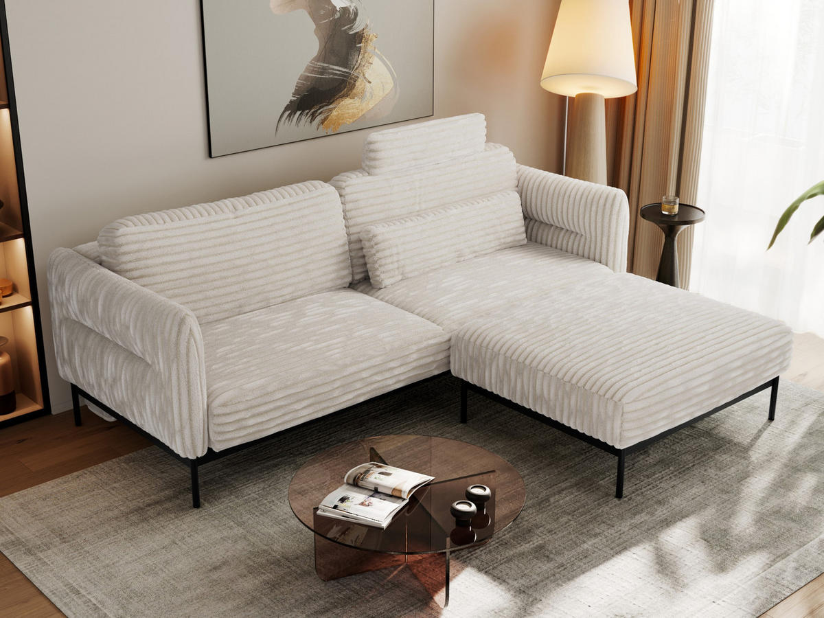 SCHLAFSOFA SALENTO Beige Cord - Beige/Schwarz, Textil/Metall (221/82/193cm) - MKS