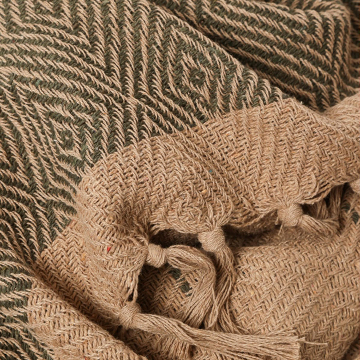 DECKE Streifen Design 130x180 cm, 100% Baumwolle, Grün/Natur - Grün, Textil (130/180cm) - Au Maison