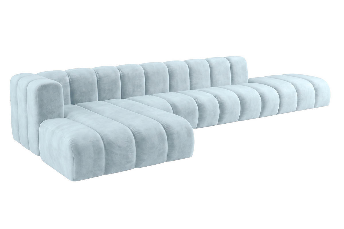 ECKSOFA Modulares In L-Form Mit Hocker, Velvet-Stoff Riviera, Babyblau, Links, GRAND - Hellblau, Holz (386/179cm) - Kaiser Möbel