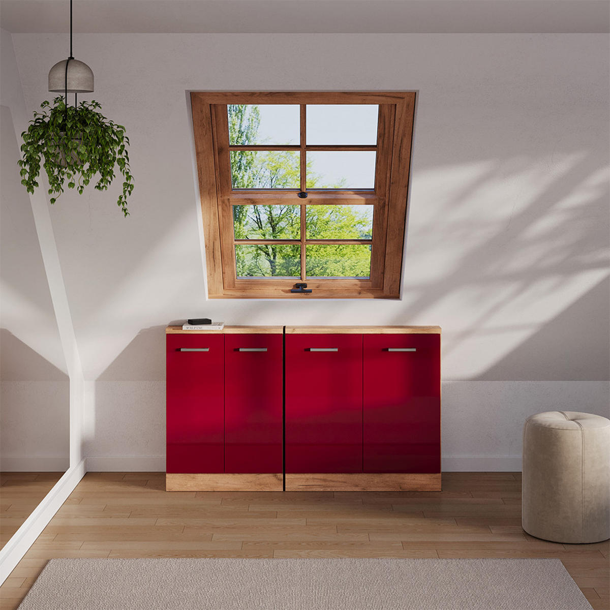 DACHSCHRÄGENSCHRANK Rion Rot Hochglanz mit 2 Türen - Rot, Holzwerkstoff (80/81.6/46cm) - Vicco