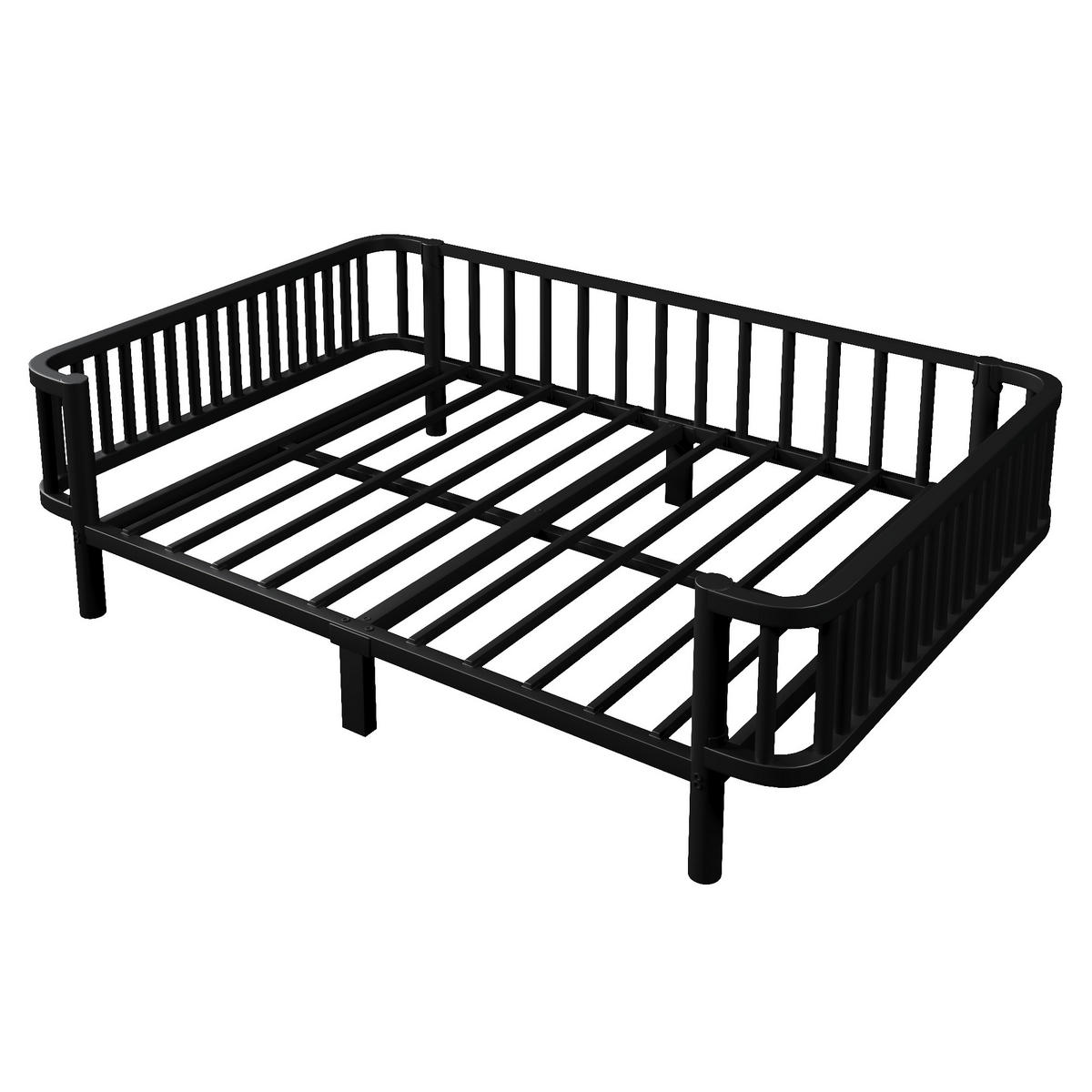 TAGESBETT 140 x 200 cm, stabiles Lattenrost aus Stahl, Schwarz - Schwarz, Metall (140/200cm) - KOMHTOM
