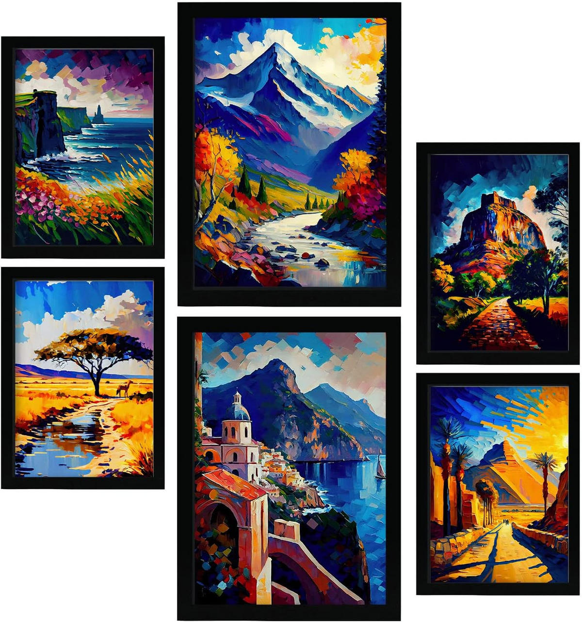 POSTER Set Mit 6 Im Ölgemälde Stil A3 & A4 Rahmenlos - Klar, Papier (29/3cm) - Nacnic