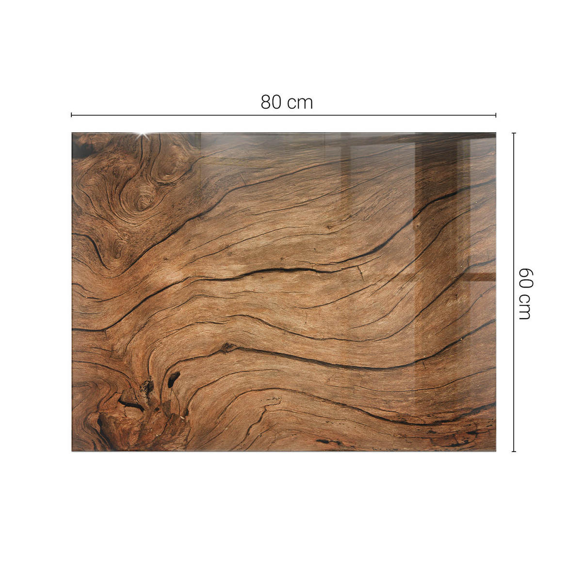 TISCHPLATTE 80x60 cm Naturholz Dekor - Schwarz/Braun, Glas (80/60/0.4cm) - TULUP
