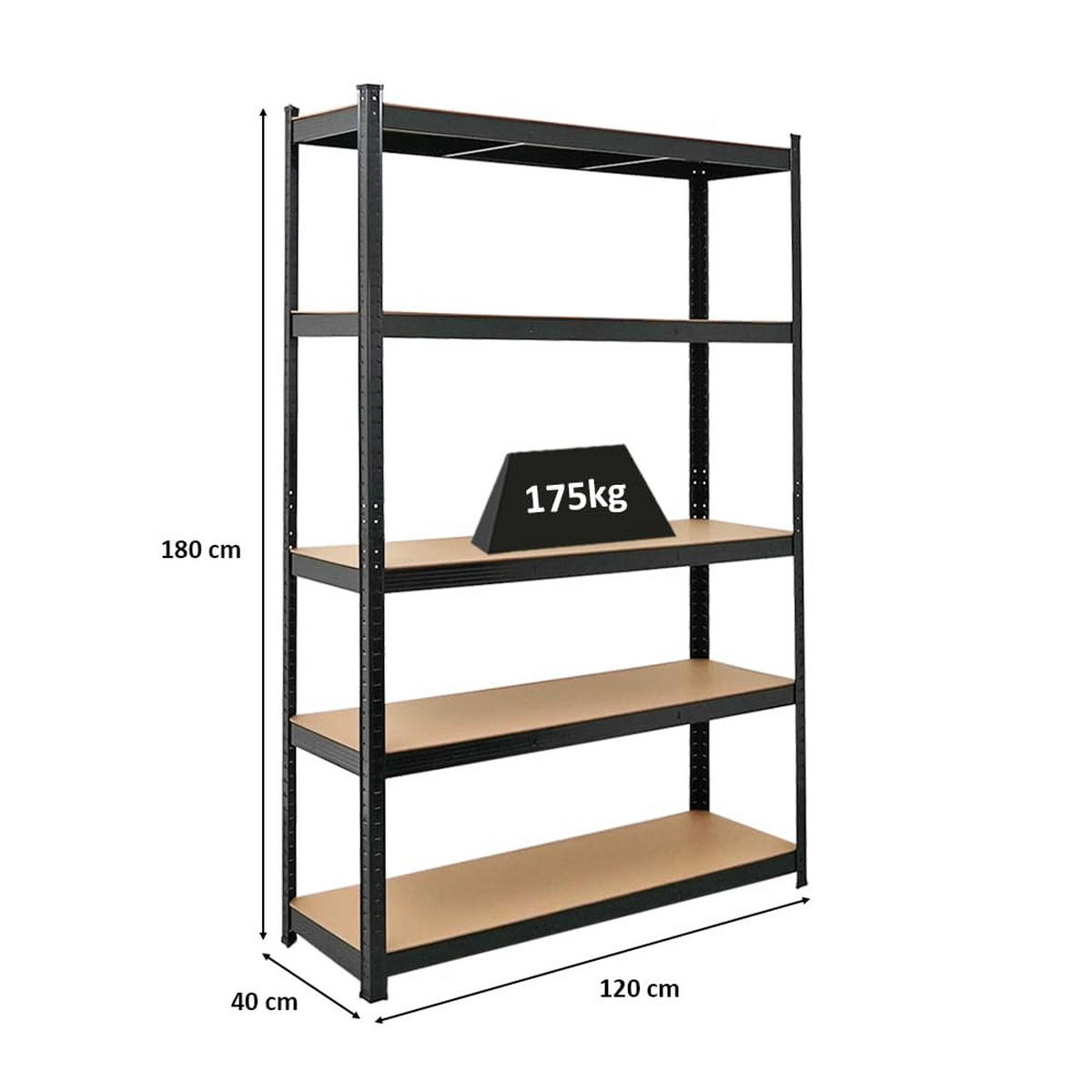 SCHWERLASTREGAL Ragnar 180x120x40 cm Fachlast 175 kg Schwarz - Schwarz, Metall (120/180/40cm) - PROREGAL
