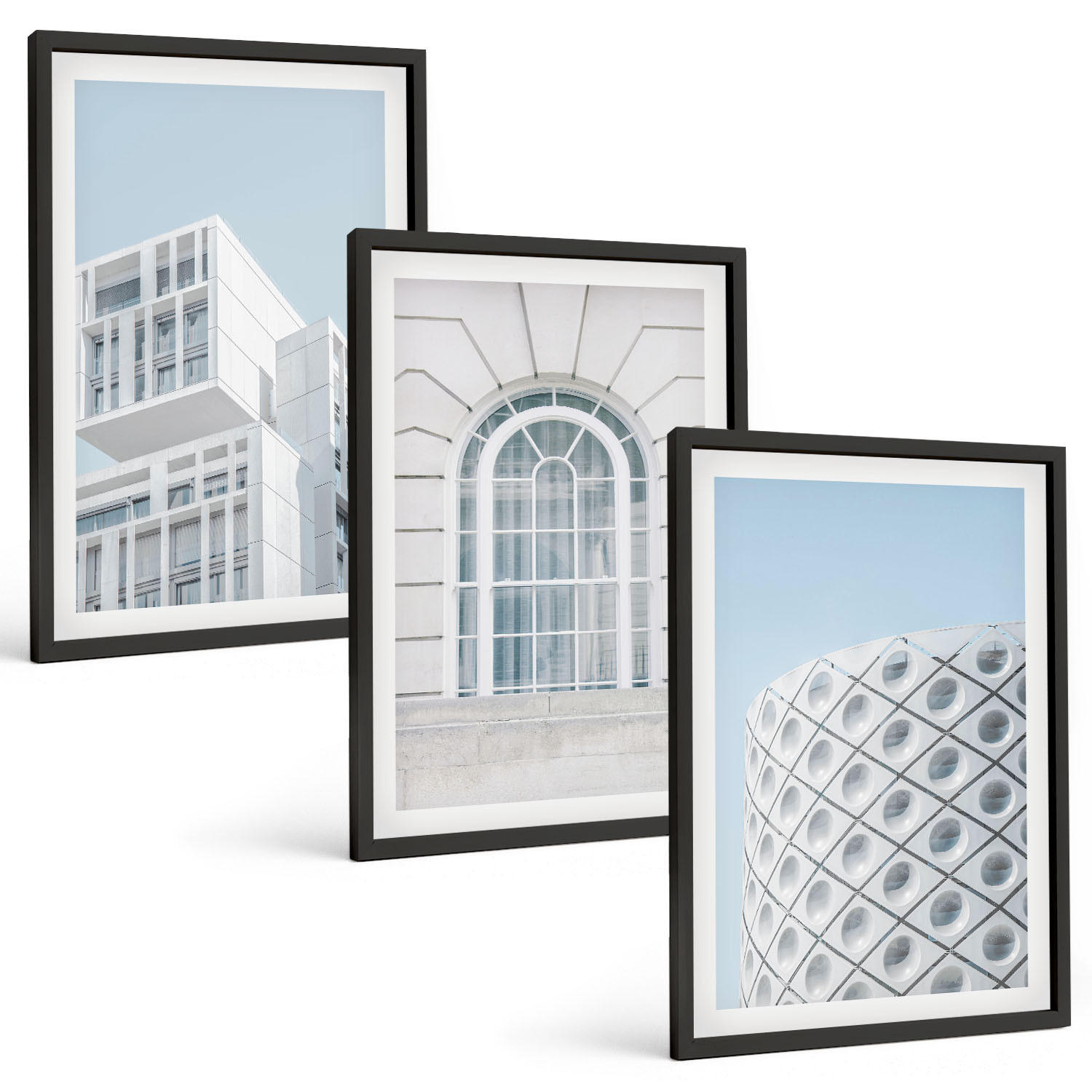 BILDER SET 3er Set - 40x60 cm Schwarzer Rahmen - Moderne Architekturgeometrie - Schwarz, Kunststoff (40/60cm) - TULUP