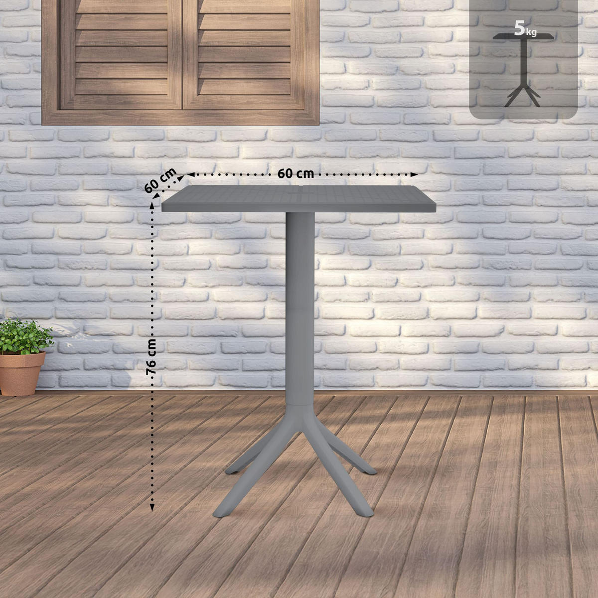 GARTENTISCH eckig 60/60/76 cm Kunststoff Dunkelgrau - Dunkelgrau, Kunststoff (60/60/76cm) - CLP