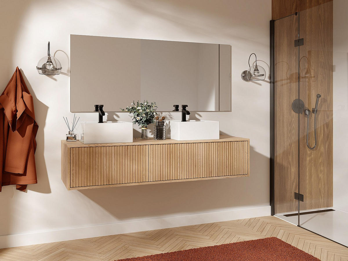 DOPPELWASCHTISCH - 150 x 47 - holz - naturfarben hell Arnega - Weiß, Holz (150/32/47cm) - Vente-Unique