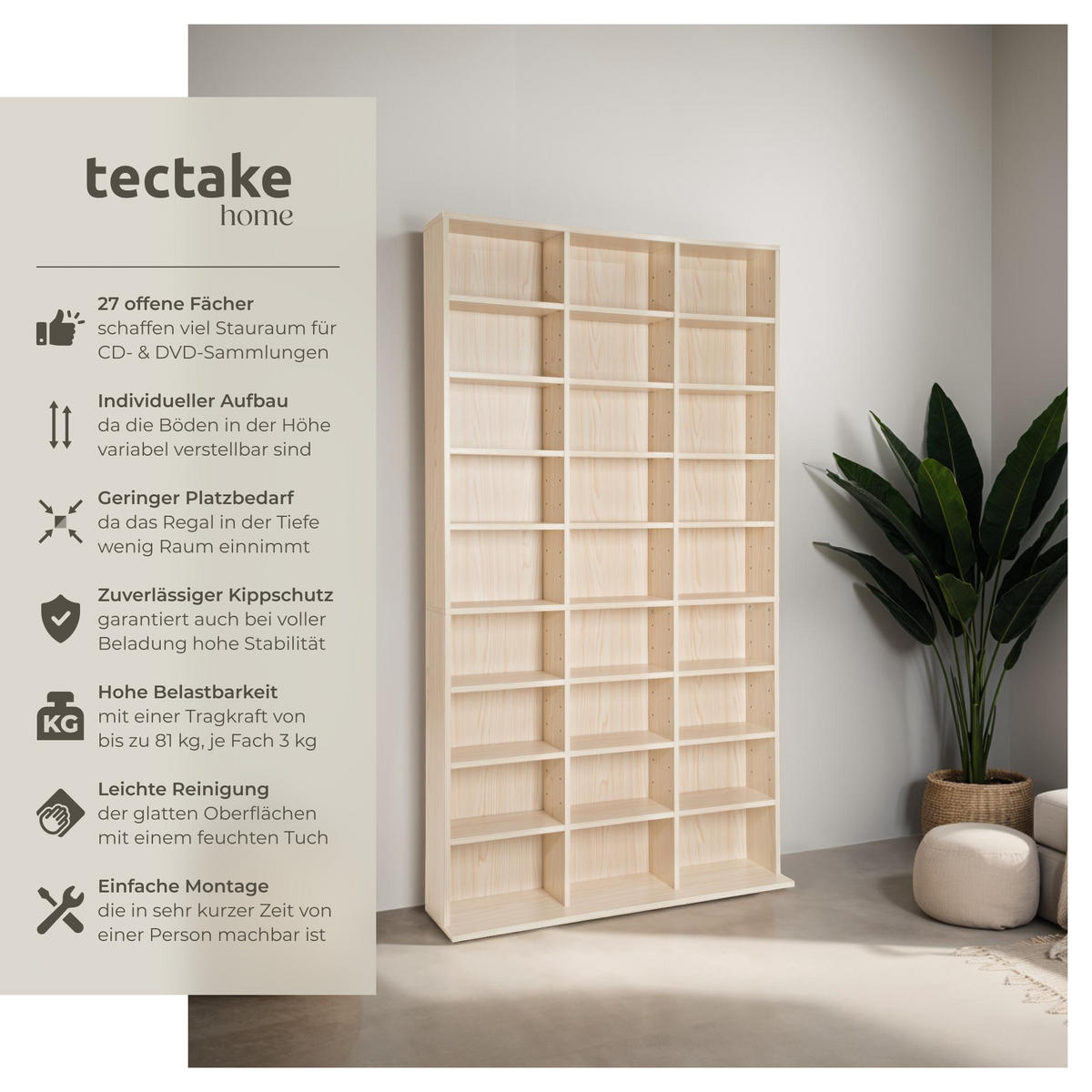 CD/DVD Regal Christel,180 x 102 x 23,5 cm,buche - Buchefarben, Holz (23.5/180/102cm) - tectake