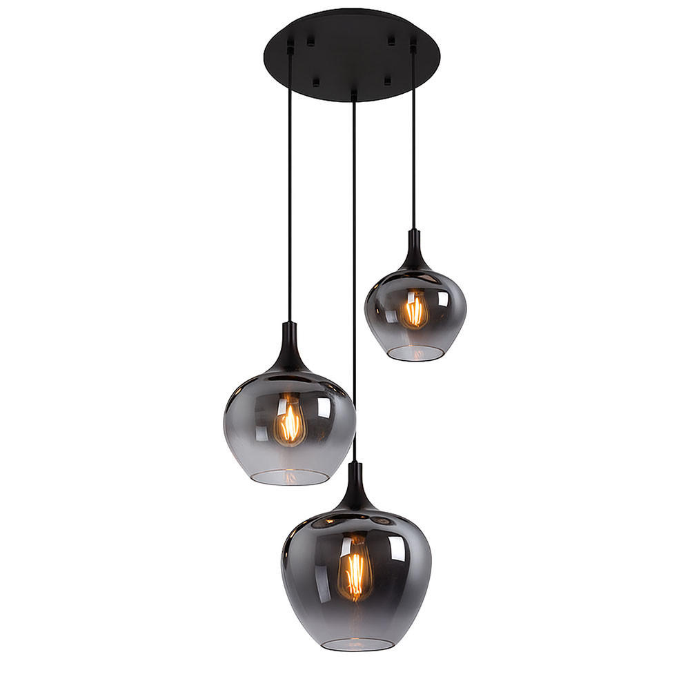 HÄNGELEUCHTE Metall Rauchfarben 3-flammig - Schwarz, Glas (48/48/120cm) - Globo Lighting
