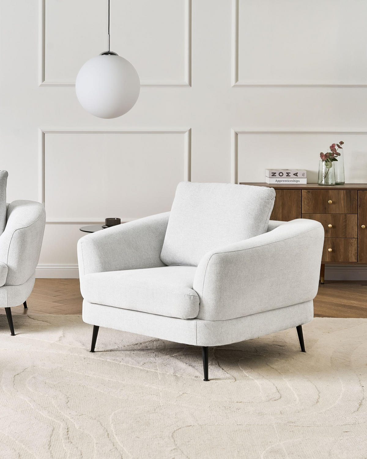 SESSEL Stoff Cremeweiß Kjaer - Creme/Schwarz, Textil (100/100/100cm) - Beliani