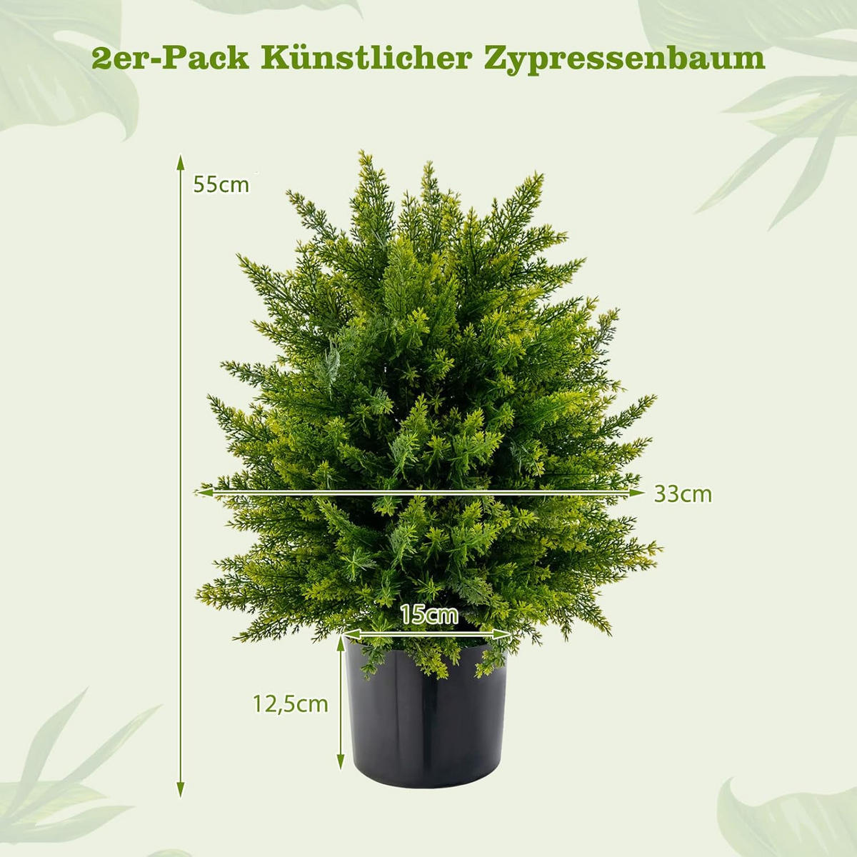 BUCHSBAUMKUGEL Zeder Grün(2er-Set) - Grün, Kunststoff (55cm) - COSTWAY