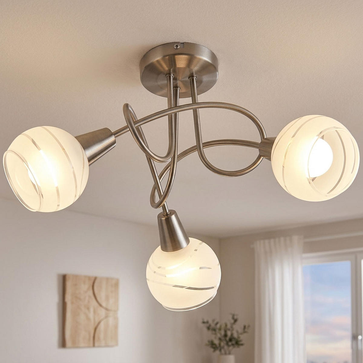 LED DECKENLEUCHTE Metall Silber Gemustert - Silberfarben, Glas (39/39/24.6cm) - Globo Lighting