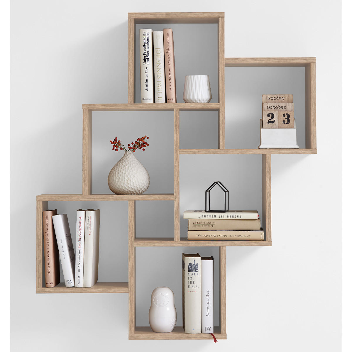 WANDREGAL mit 8 Fächern - Laurio - Eichefarben, Holzwerkstoff (15.7/94.3/81.2cm) - Calicosy