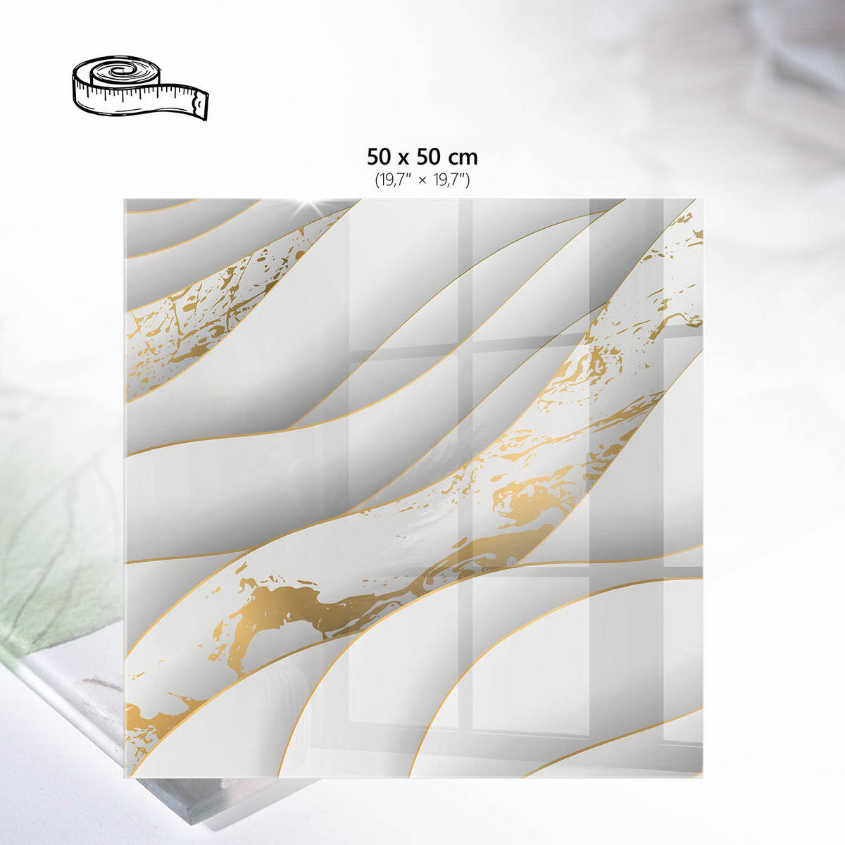 TISCHPLATTE 50x50 cm – Weiße Wellen - Weiß, Glas (0.4/50/50cm) - Wallfluent