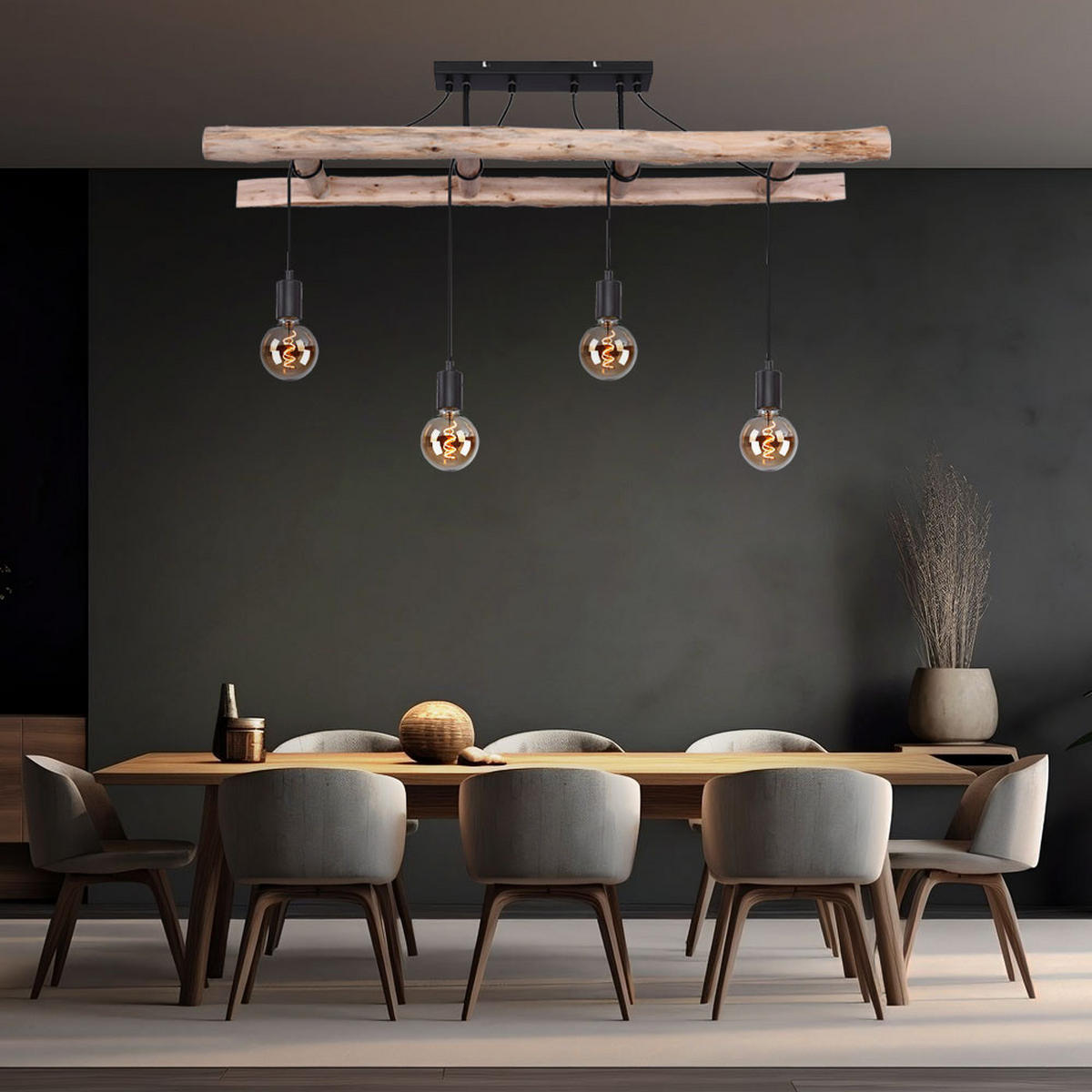 HÄNGELEUCHTE IRMGARD natur Schwarz - Schwarz, Holz (115/30/80cm) - Globo Lighting