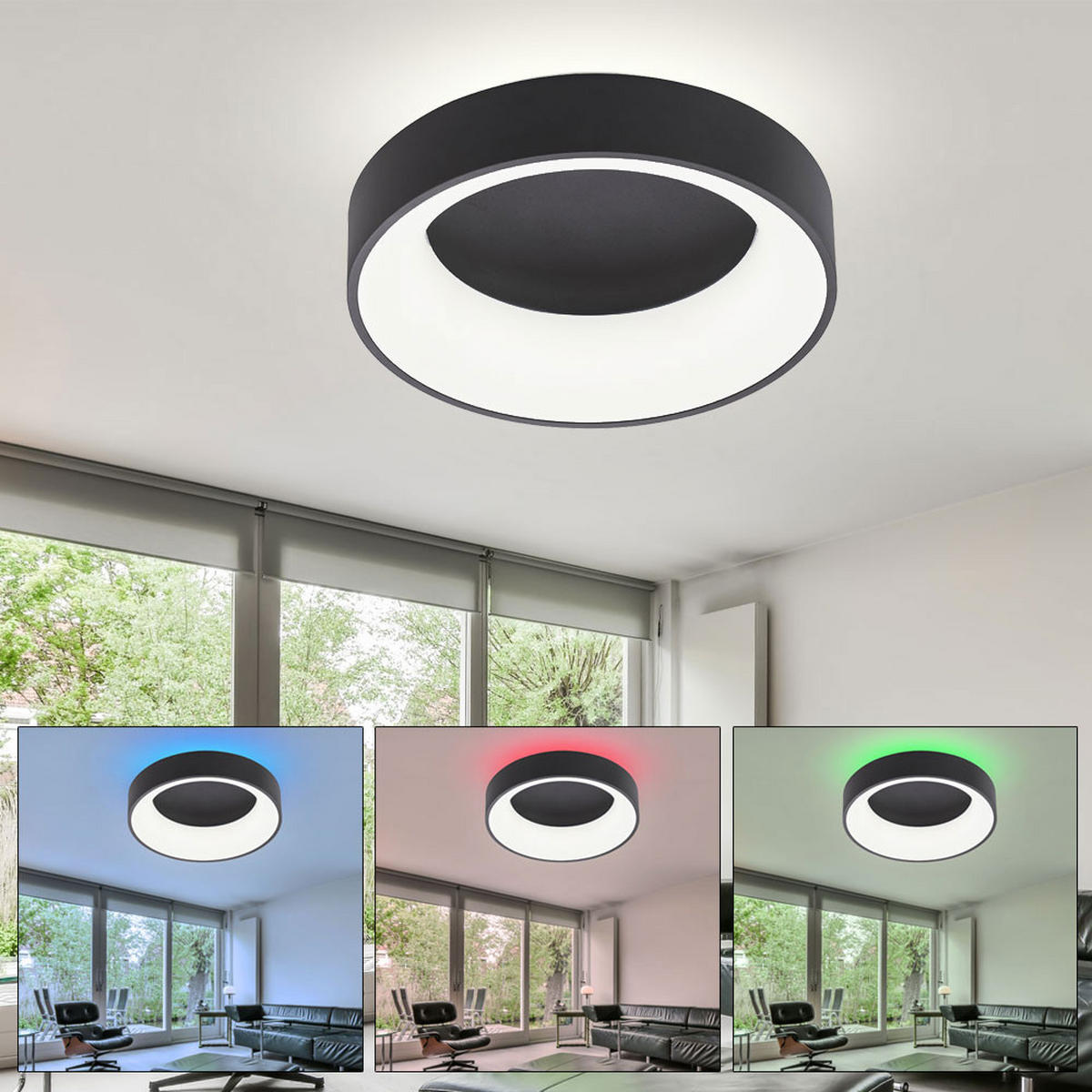 LED DECKENLEUCHTE CAMARON Schwarz Metall - Schwarz, Metall (45/45/11.5cm) - Wofi