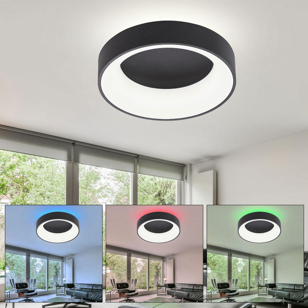 Thumbnail - Wofi Led, Schwarz, Metall, Kunststoff, Rund, 45x11.5x45 cm, Lampen & Leuchten, LED Beleuchtung, LED-Deckenleuchten