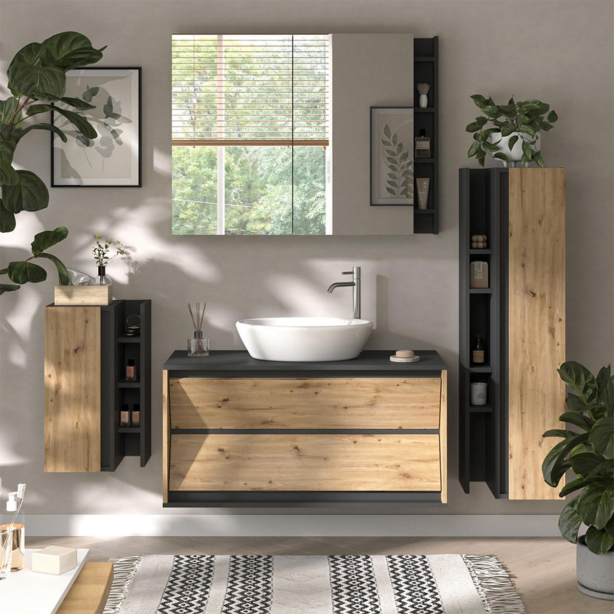 KOUPELNOVÝ NÁBYTEK Edelin Antracit/Artisan - antracitová, kompozitní dřevo (100/50/45cm) - Vicco