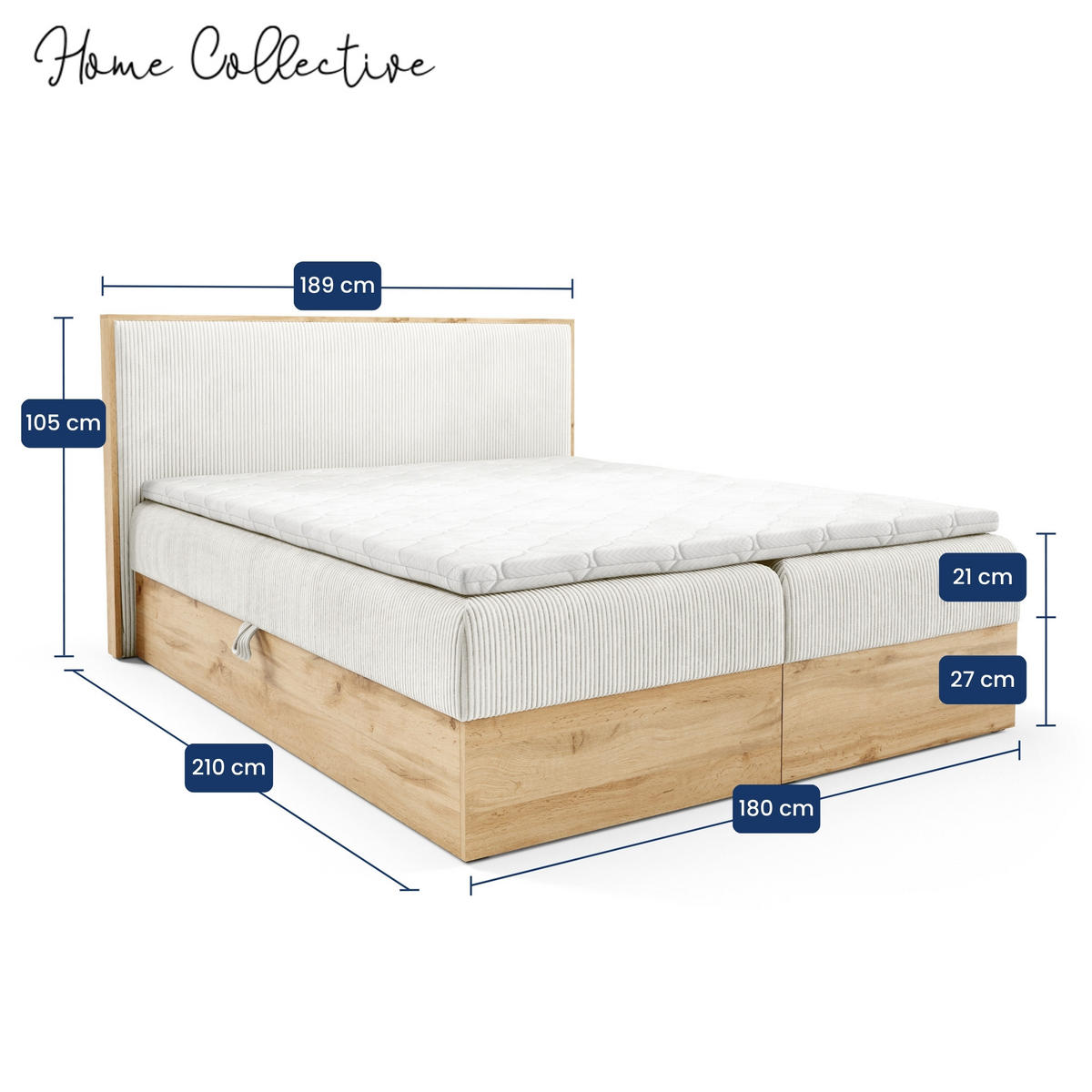 BOXBETT Holzoptik Sonoma mit Topper 180x200 cm Creme - Creme, Textil (180/200cm) - Home Collective