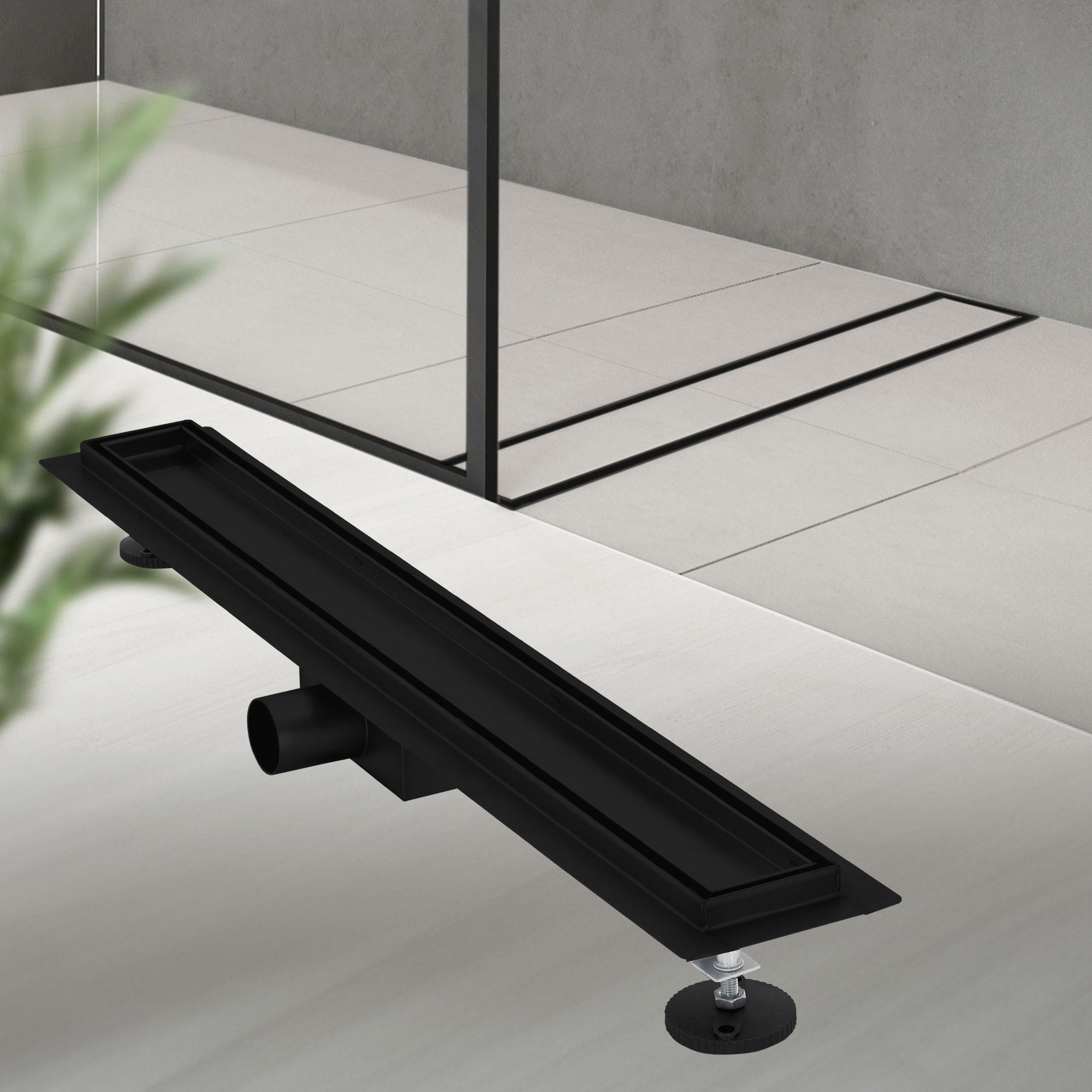 DUSCHRINNE 70cm - Schwarz, Metall (13.9/7.8/74cm) - LuxeBath