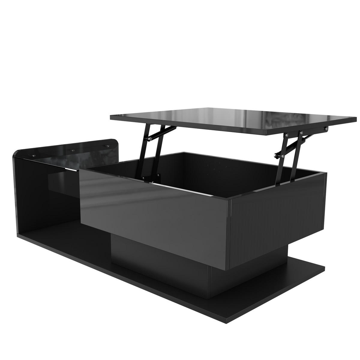 COUCHTISCH aus Spanplatte 100x50x33/47,5 cm Schwarz Hochglanz höhenverstellbar mit LED - Schwarz, Holzwerkstoff (110/50/47.5cm) - IVMEU