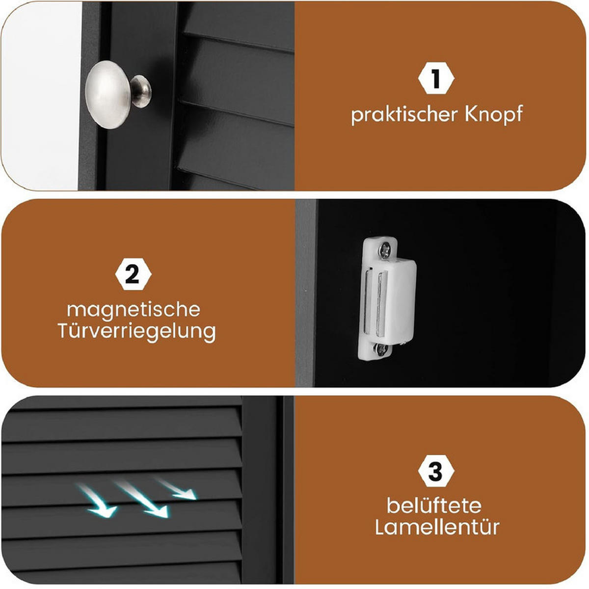 BAD-HÄNGESCHRANK mit verstellbarem Einlegeboden schwarz - Schwarz, Holzwerkstoff (42/70/17cm) - COSTWAY
