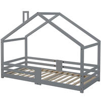 HAUSBETT 90/200 cm DE-03877, mit Schornstein und Rausfallschutz, in Grau - Grau, Holz (90/200cm) - ComfortXL