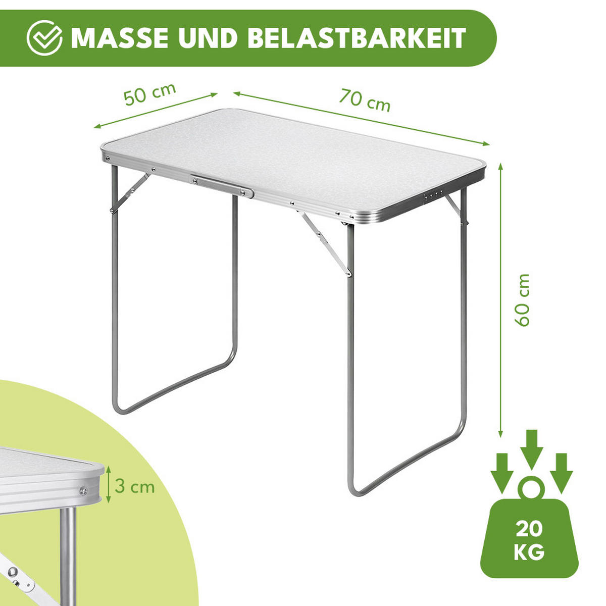 CAMPINGTISCH KLAPPBAR Gartentisch Ausziehbar - Silberfarben, Metall (50/70/60cm) - KRUMAD
