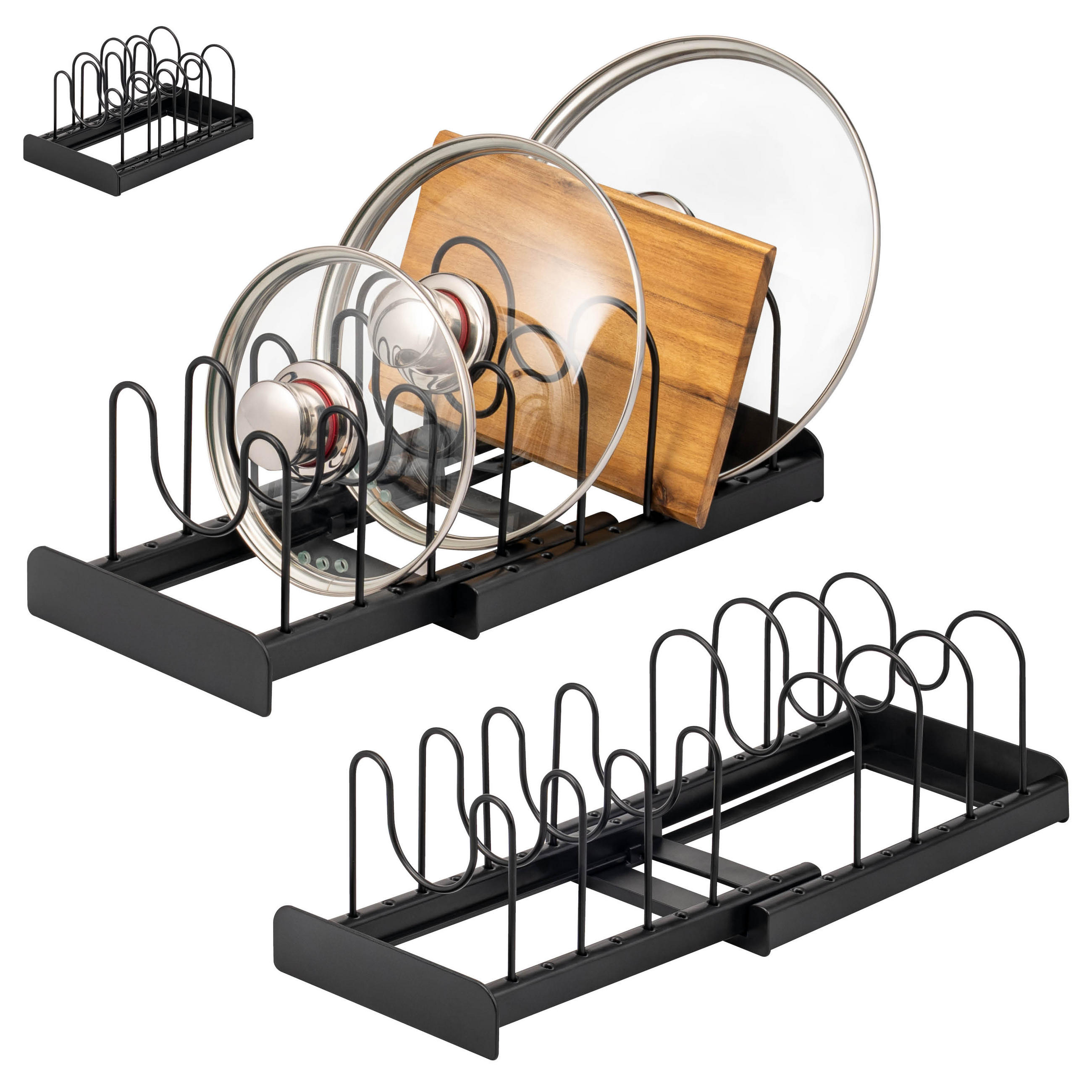 TOPFDECKELHALTER 2er Set, schwarz - Schwarz, Kunststoff - eluno