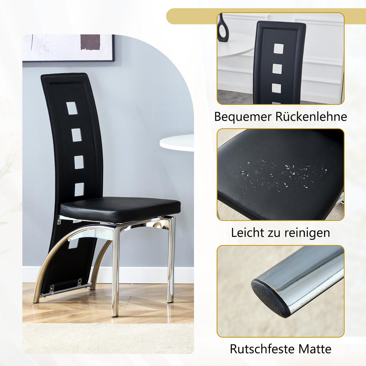 STUHL mit LED modernes Design Mehrfarbig 49x43x102.5 cm Leder 2er-Set - Multicolor, Leder (49/102.5/43cm) - SONNENH