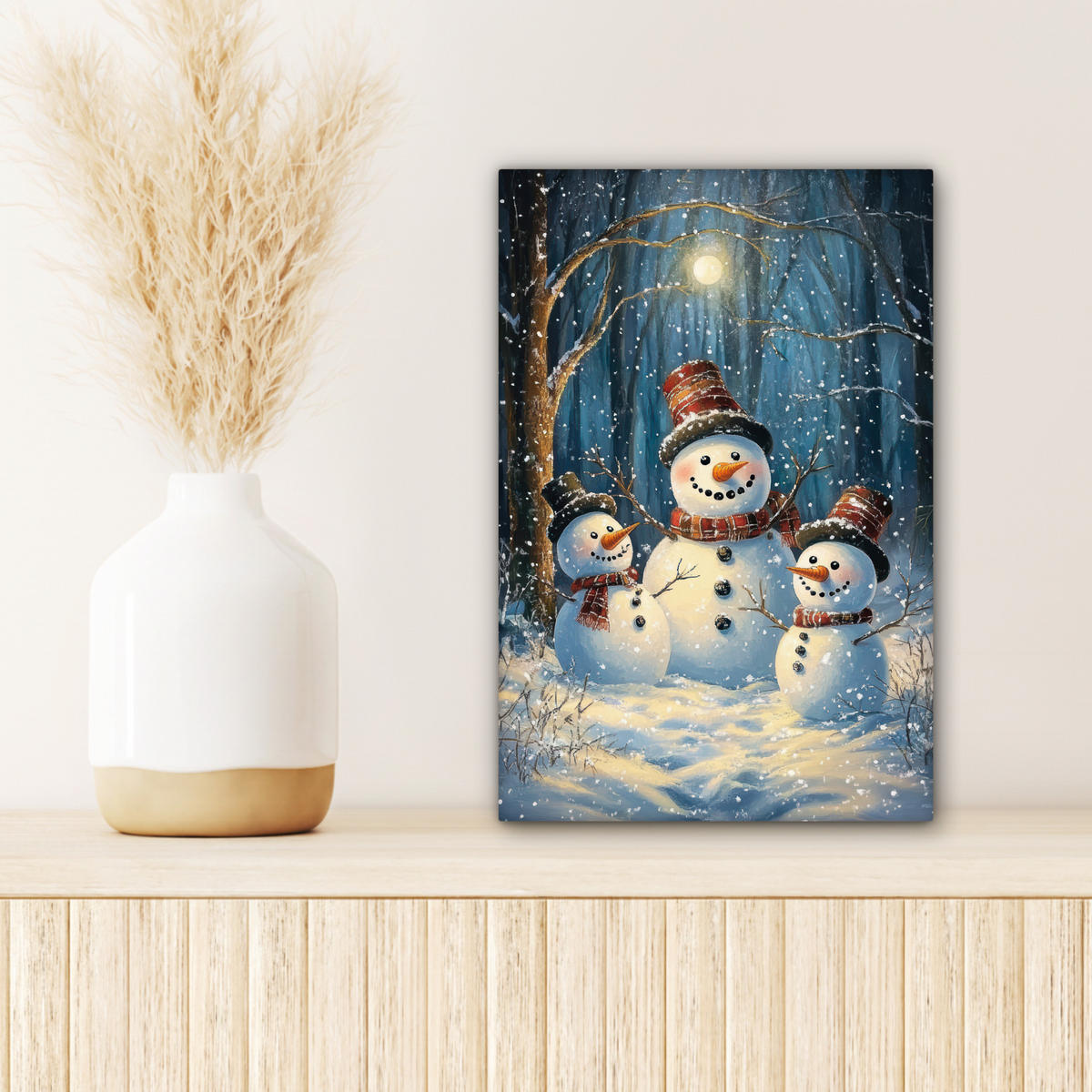 LEINWANDBILD Schneemann - Schnee - Winter - Wald Deko Wohnzimmer 20x30 cm - Hellblau, Textil (20/30cm) - MuchoWow