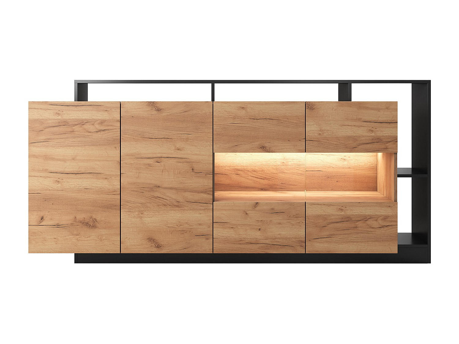SIDEBOARD - 200 cm x 43.6 cm - Holz, Platte, Glas - Anthrazitgrau, Naturfarben Hell - IDESIA - Anthrazit/Naturfarben, Glas/Holz (200/92.8/43cm) - Vente-Unique
