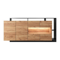 SIDEBOARD - 200 cm x 43.6 cm - Holz, Platte, Glas - Anthrazitgrau, Naturfarben Hell - IDESIA - Anthrazit/Naturfarben, Glas/Holz (200/92.8/43cm) - Vente-Unique