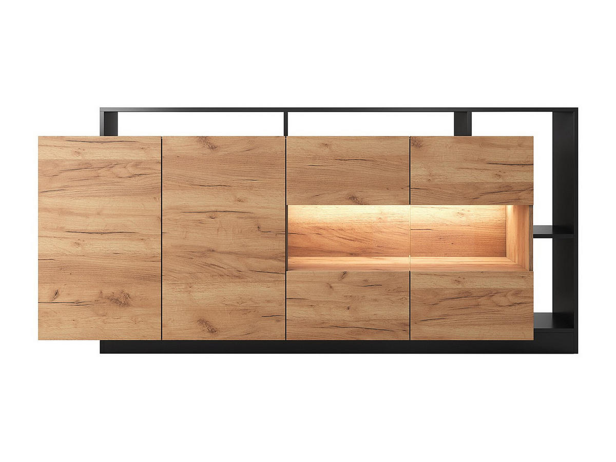 SIDEBOARD mit 4 Türen & 4 Ablagefächern - Mit LED-Beleuchtung - Holzfarben hell & Anthrazit - IDESIA - Anthrazit, Holz (200/92.8/43.6cm) - Vente-Unique