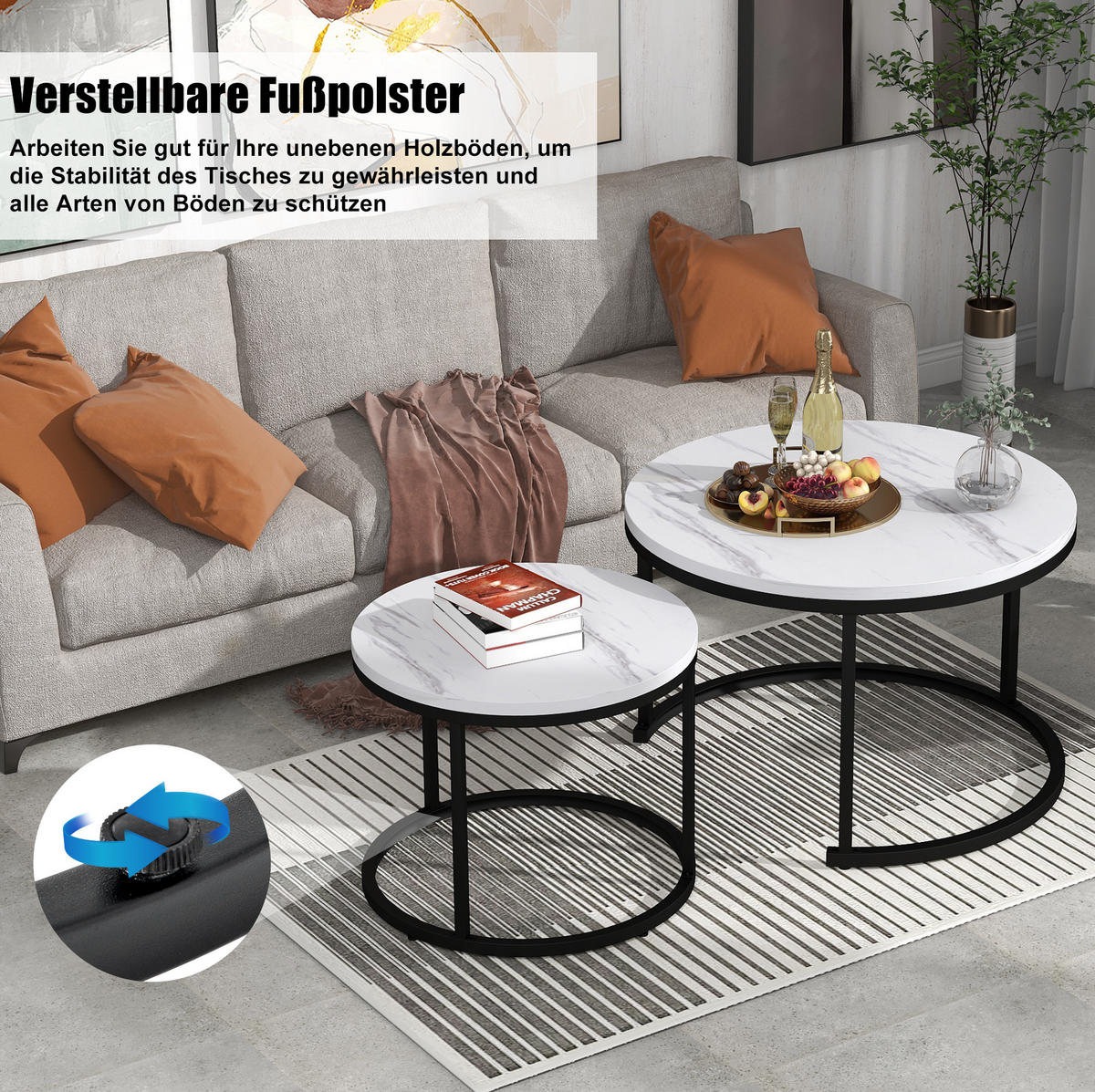 COUCHTISCH 50/70.5 cm in Weiß Marmoroptik aus MDF mit Metallgestell - Weiß, Holzwerkstoff (70.5/70.5/50cm) - OKMYHOME