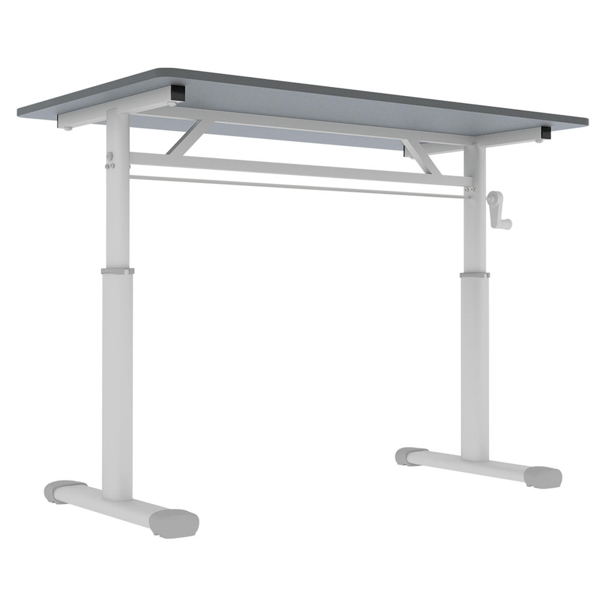 SCHREIBTISCH höhenverstellbar mit Handkurbel Doppelsäulen - Weiß/Grau, Holzwerkstoff/Metall (100/60/90cm) - EVRYAE