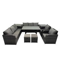 GARTENTISCHGRUPPE mit 2 Beistelltischen,3 kleine Fußhocker Polyrattan Dunkelgrau 10-Sitzer - Dunkelgrau/Grau, Glas/Kunststoff - Fimous