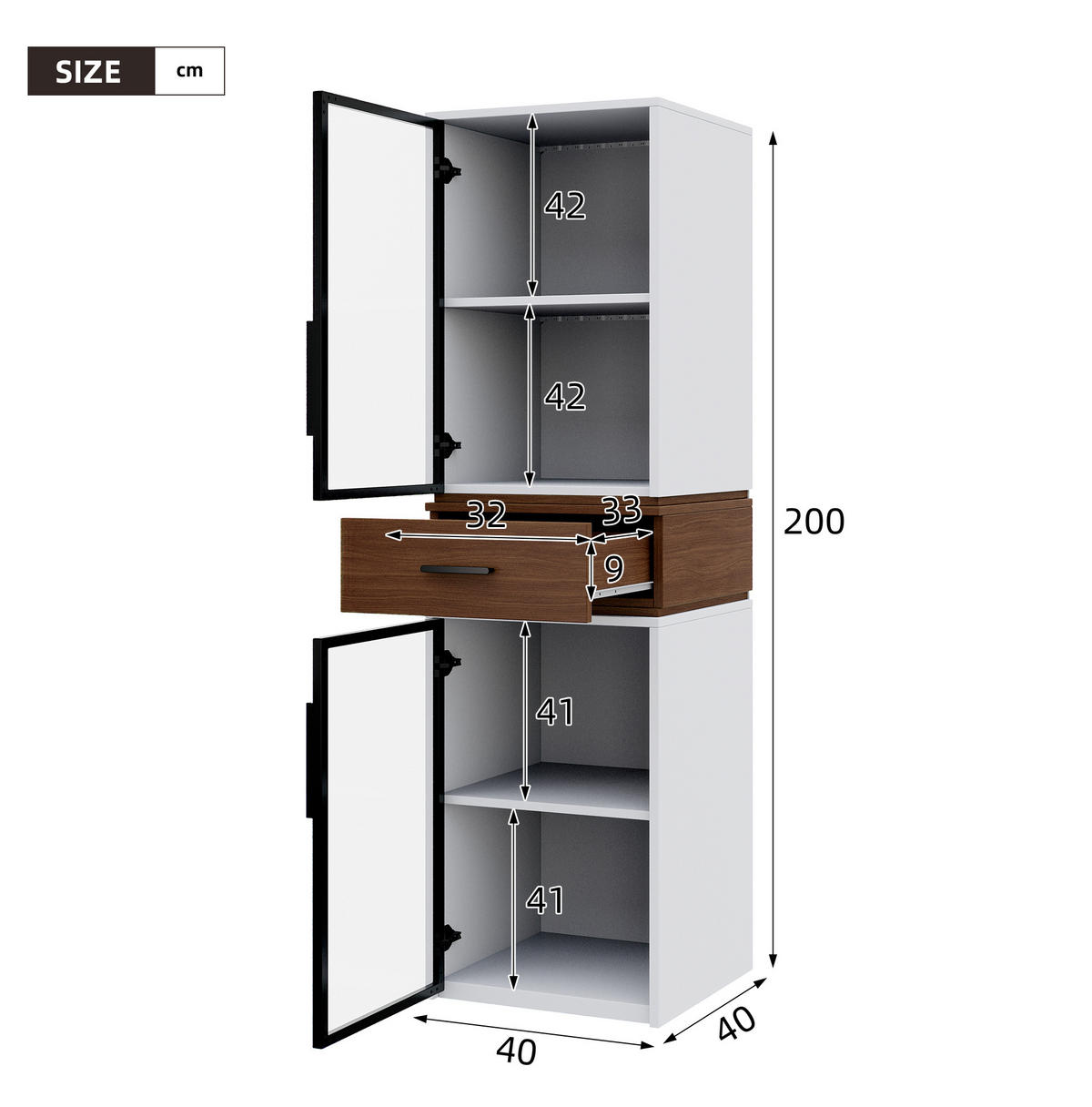 VITRINE 40/40/200 cm aus MDF mit LED-Beleuchtung und Sicherheitsglas Weiß - Weiß, Holzwerkstoff (40/200/40cm) - Modenvie