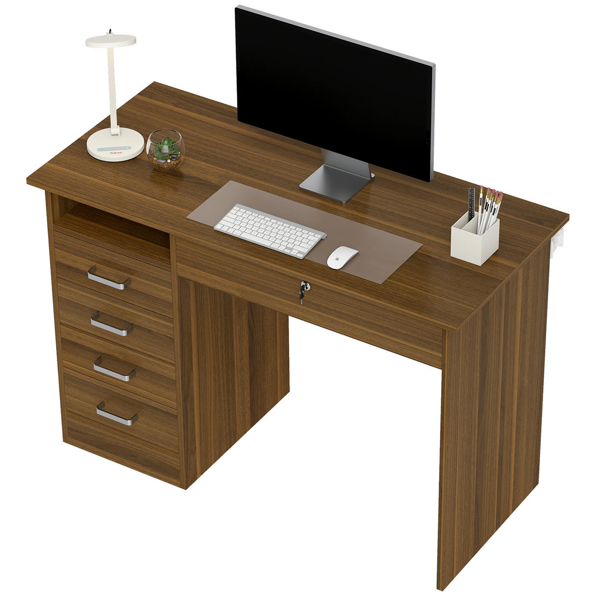 SCHREIBTISCH PANG-M4K9B2 Nussbaumfarben - Silberfarben/Nussbaumfarben, Holzwerkstoff (110/50/76cm) - PANGIVO