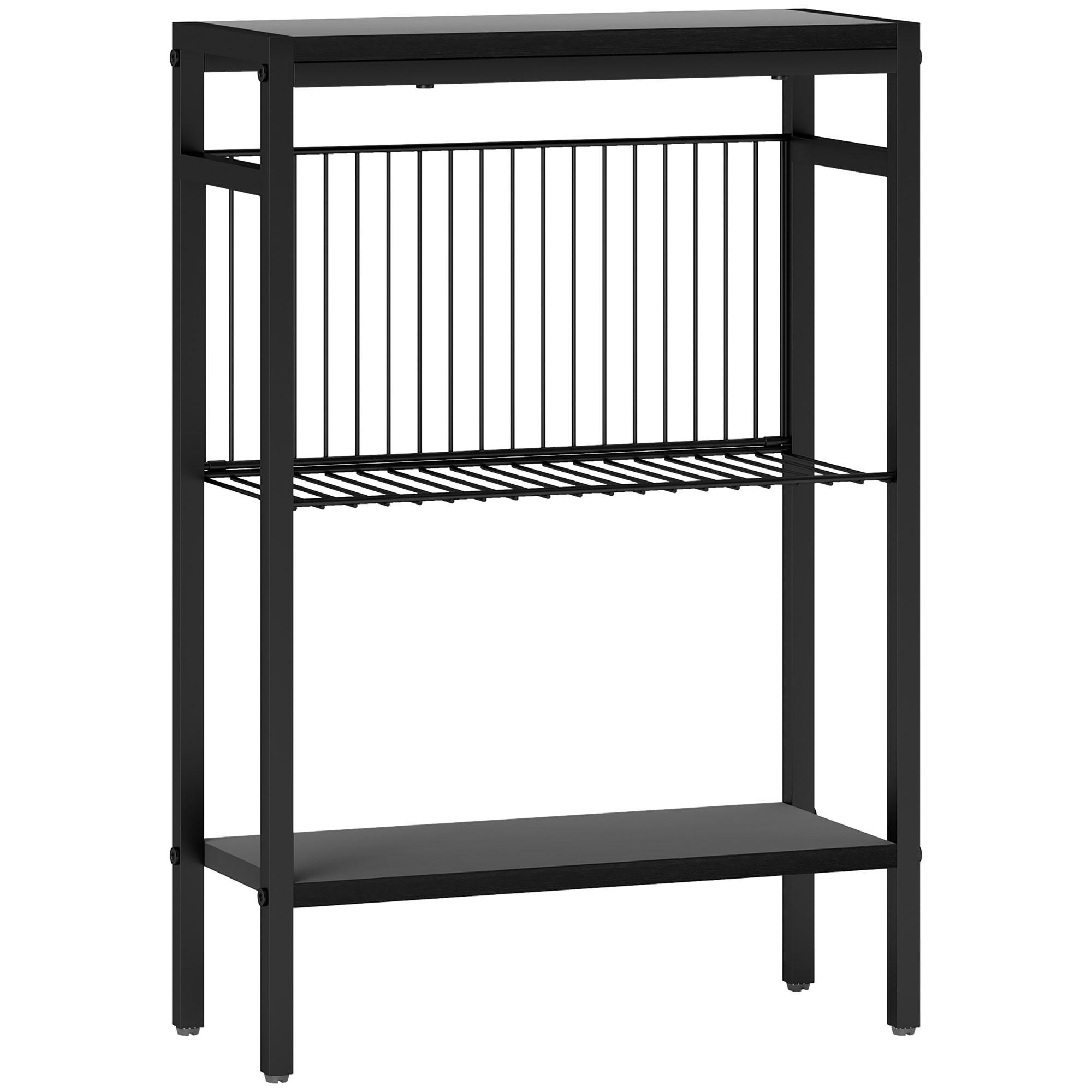 BEISTELLTISCH kleiner Couchtisch mit 2 Ablagen, Stahlrahmen für Wohnzimmer - Schwarz, Karton (43/18/62.5cm) - HOMCOM