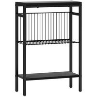 BEISTELLTISCH kleiner Couchtisch mit 2 Ablagen, Stahlrahmen für Wohnzimmer - Schwarz, Karton (43/18/62.5cm) - HOMCOM