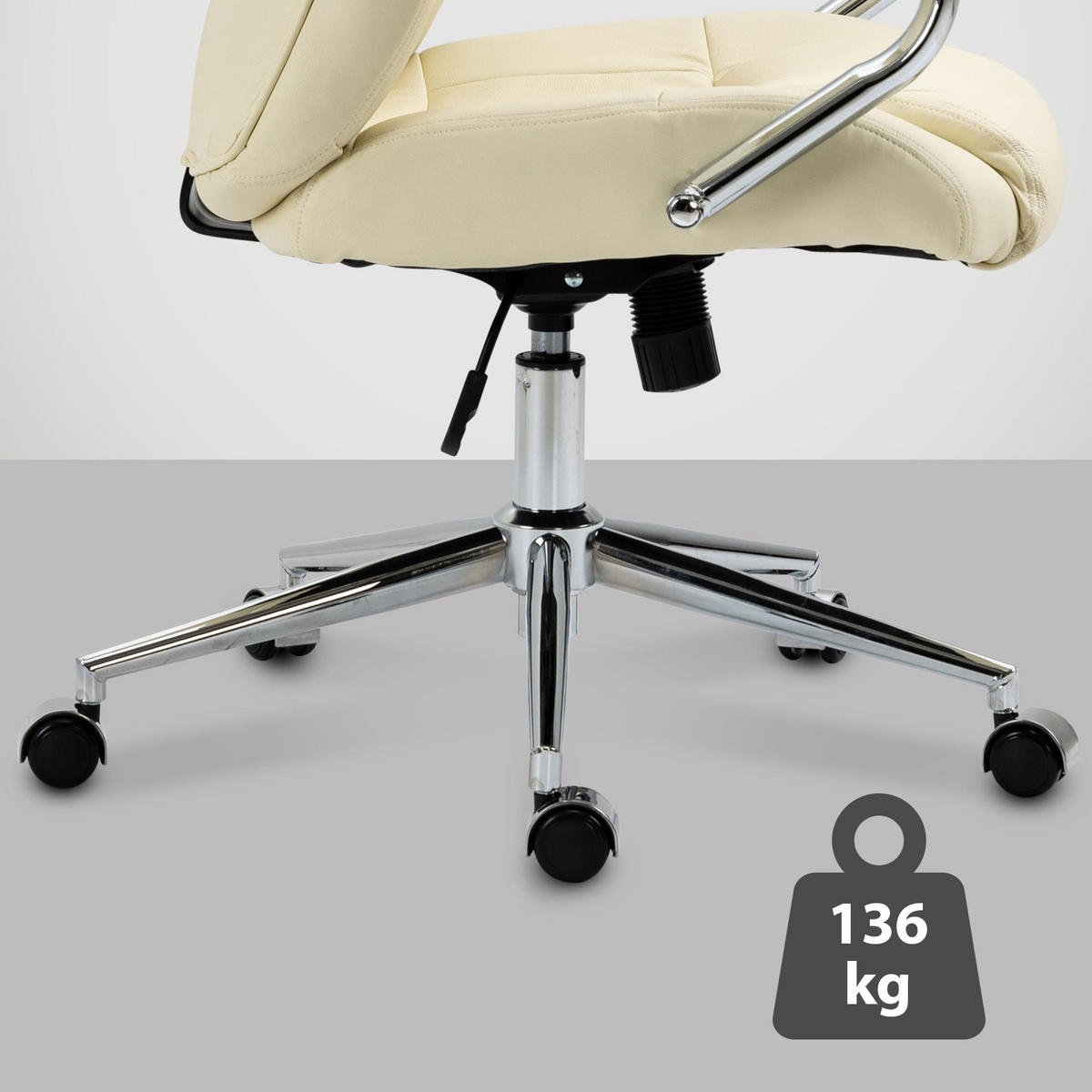 CHEFSESSEL Echtleder creme - Chromfarben/Creme, Leder/Metall (64/120/79cm) - CLP