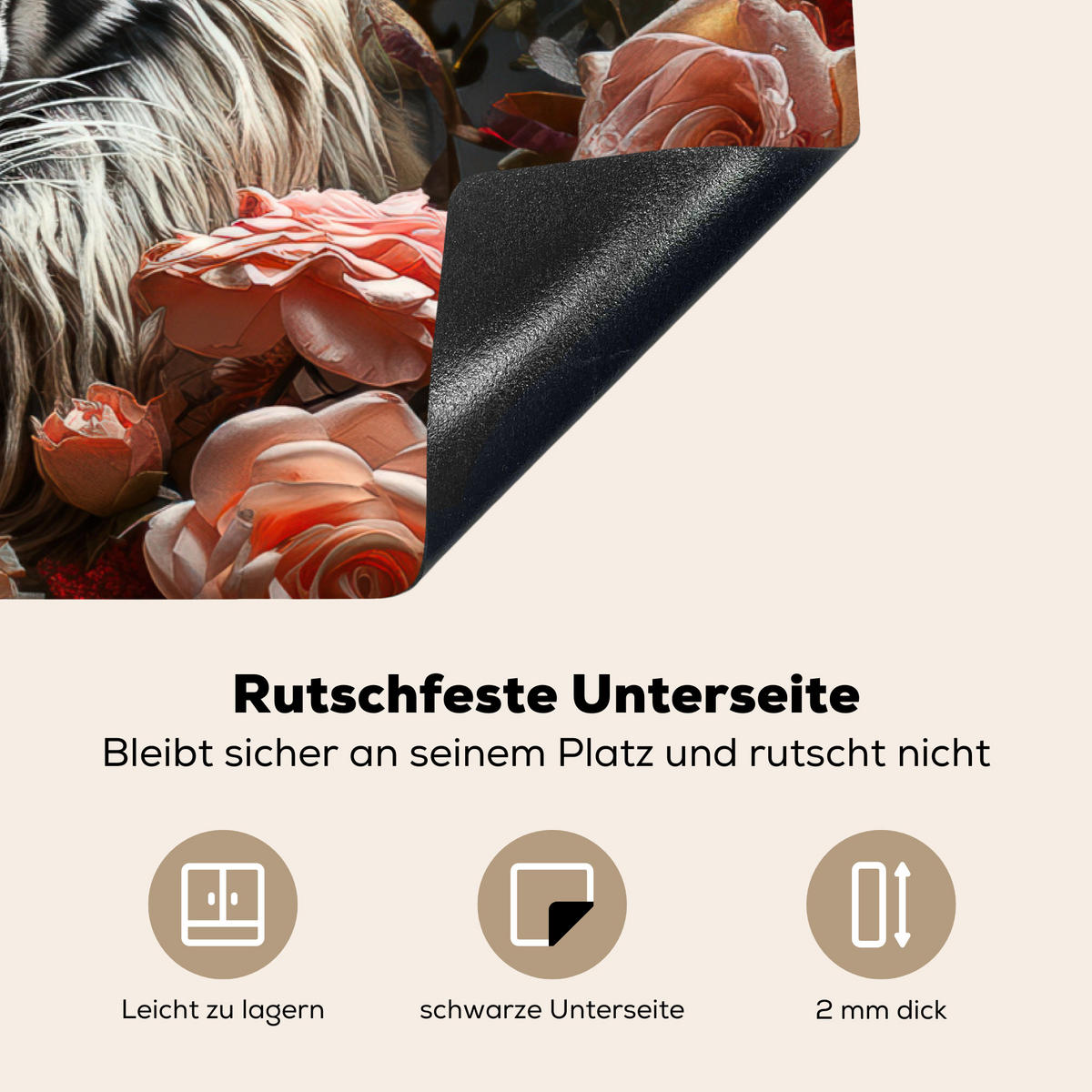 HERDABDECKPLATTE Tiger - Tier - Natur - Floral - Botanisch 80x52 cm - Orange, Kunststoff (80.2/52.2/0.2cm) - MuchoWow