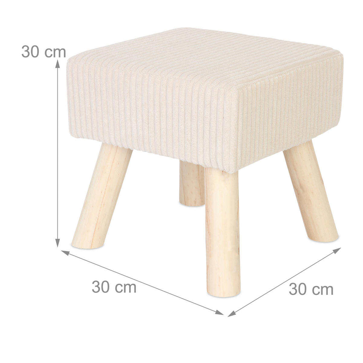 CORD-HOCKER - Beige/Naturfarben, Holz/Textil (30/30/30cm) - Relaxdays