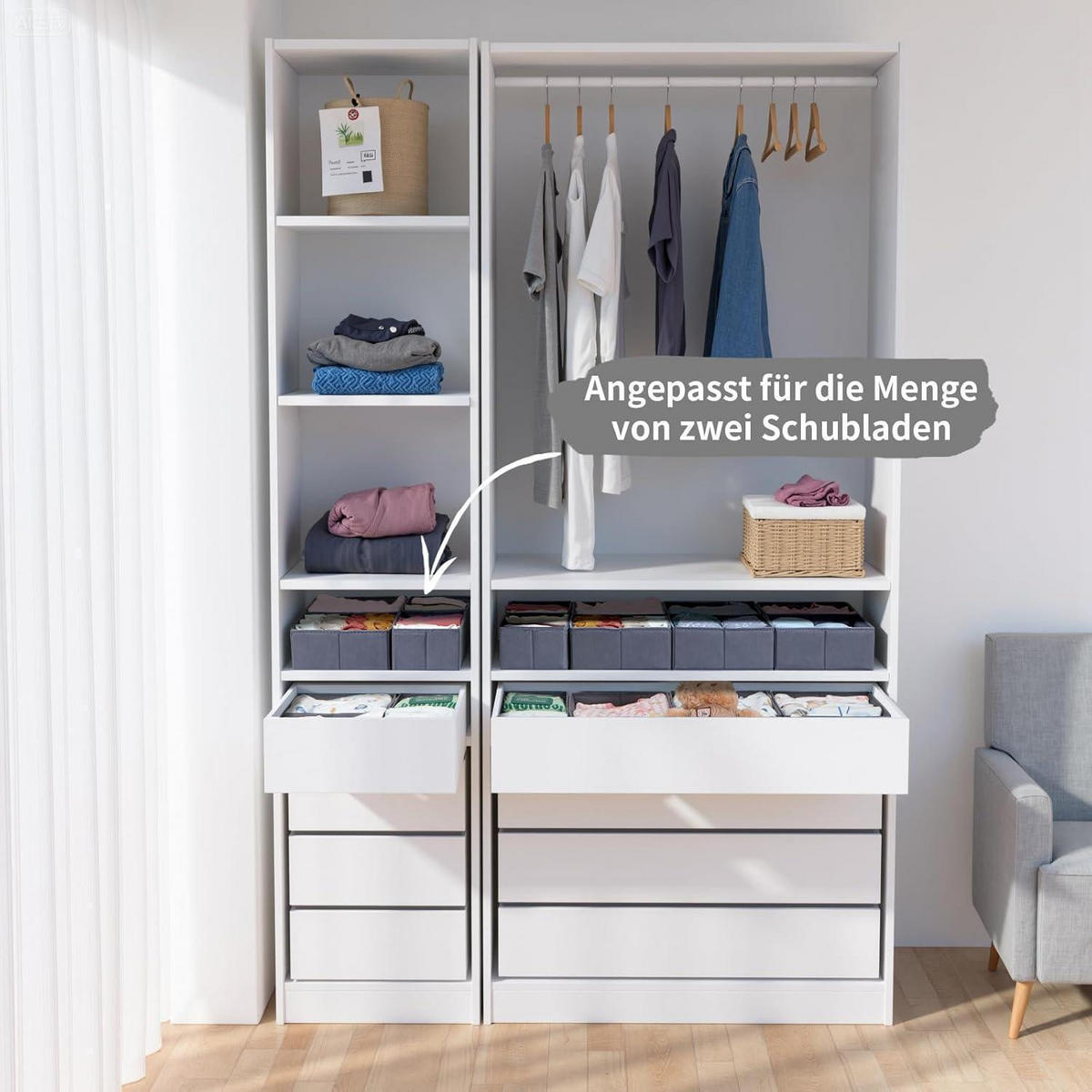 SCHUBLADEN Organizer 8er Set Grau für PAX Kleiderschrank 50x58 cm - Grau, Textil (24/11/26cm)